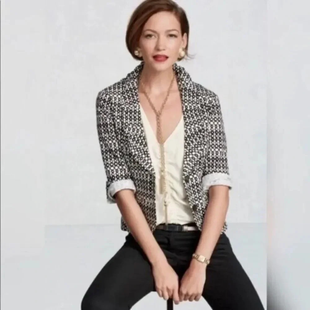 Cabi Black & White Printed Du Jour Cotton Blazer 4 #298